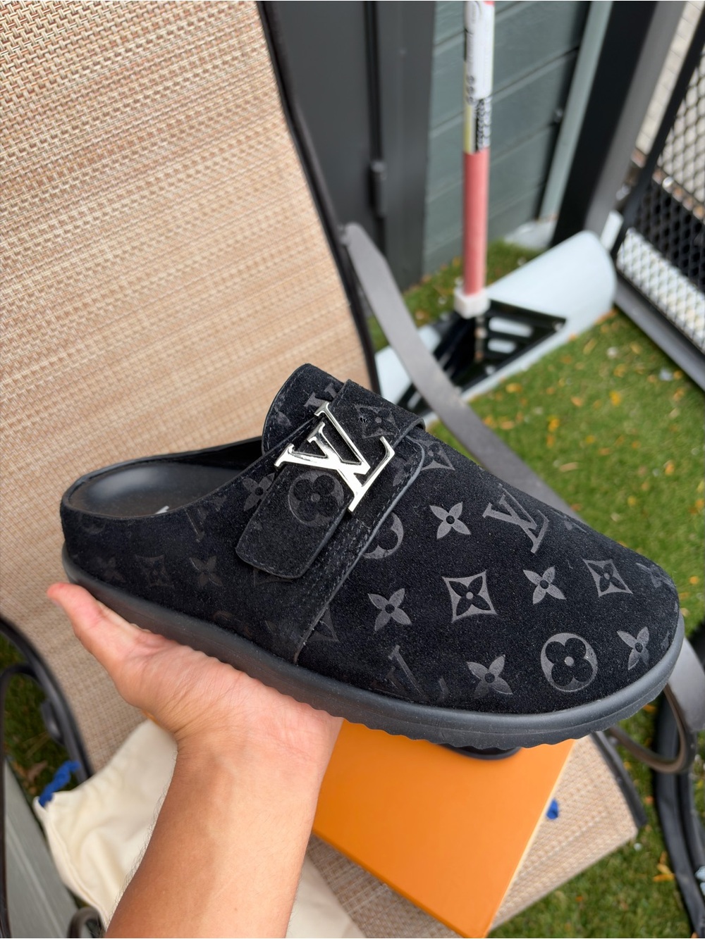 Louis Vuitton Black Monogram Mule - Suede Slip-On